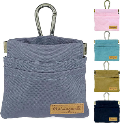 Raisingwell Dog Treat Pouch, Black Pocket Sized Pet Training Pouch, Cotton Fabric, Hand Free Dog Walking Bag with Carabiner, Self-Closing Pet Feed Snack Reward, for Pet Puppy Travel or Outdoor Use