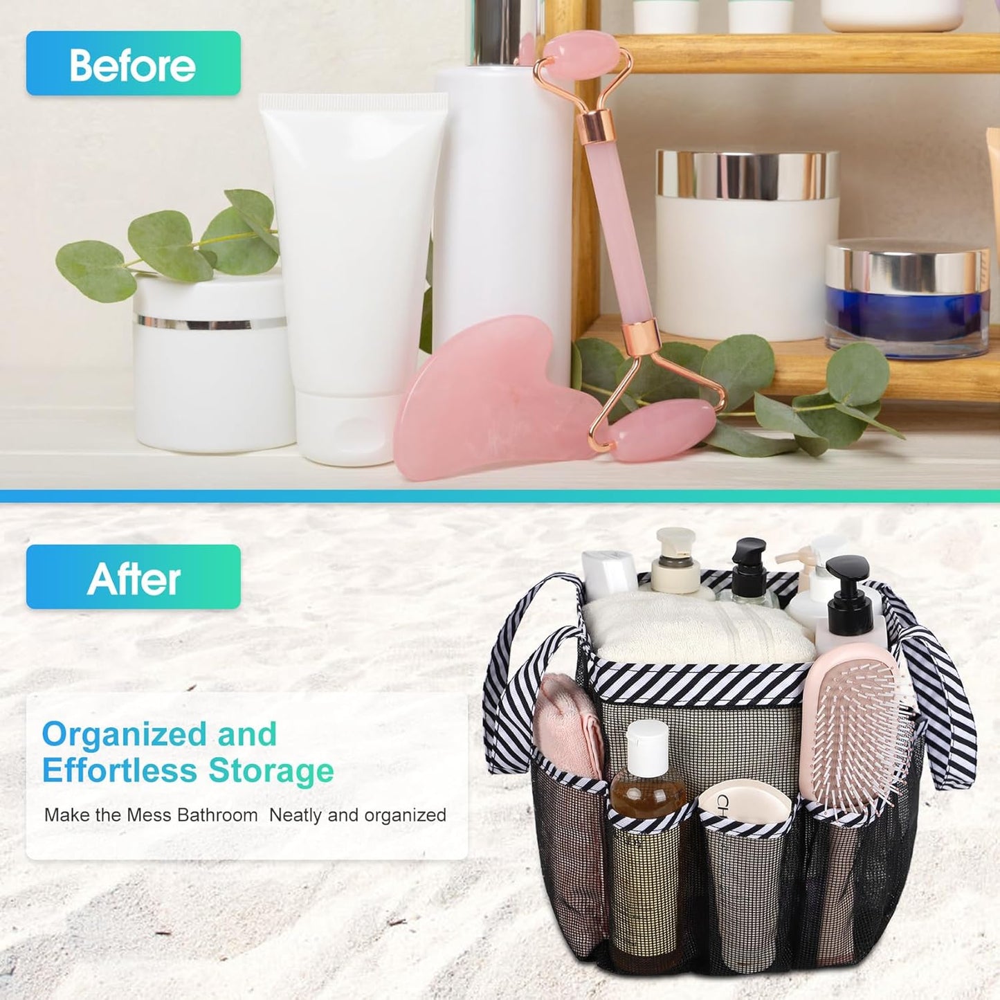 Attmu Mesh Shower Caddy Portable for College Dorm Room Essentials with 8 Pockets, Hanging Shower Caddy Basket Tote Bag Toiletry Accessories for Bathroom