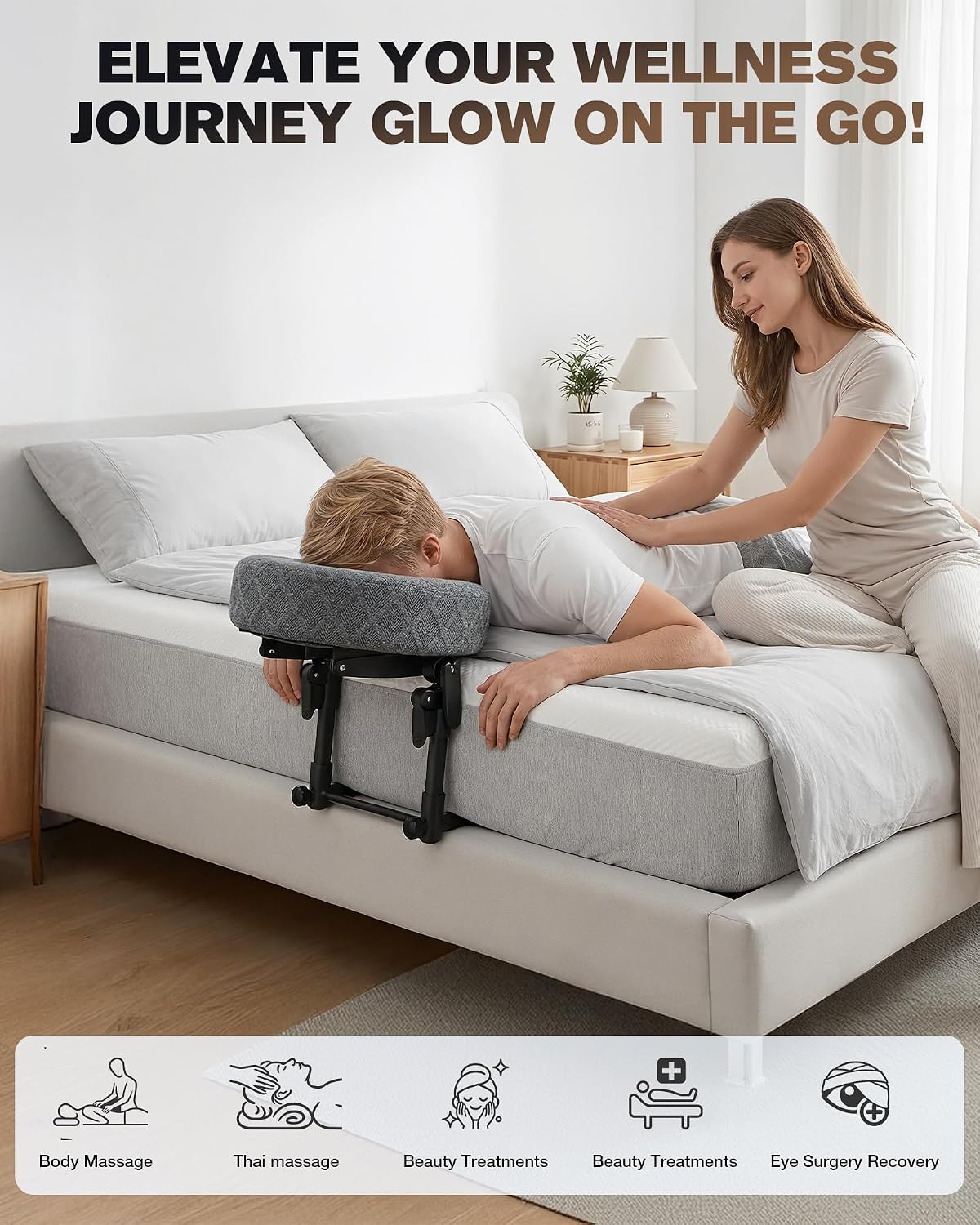 Massage Headrest for Bed, Massage Face Cradle for Bed, Adjustable 18" Height Bed Massage Head Holder, for Home Salon Spa Massage Table, Comfortable Face Down Pillow After Eye Surgery