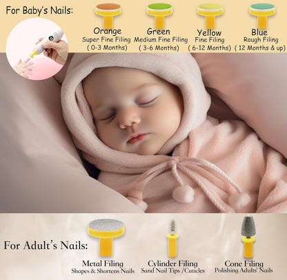 Royal Angels Rechargeable Baby Nail Clippers 20 in 1, Safe Electric Nail Trimmer, Baby Nail Kit, Additional Replacements, Newborn Toddler Toes and Fingernails, Trim and Polish (Rechargeable, Snow)