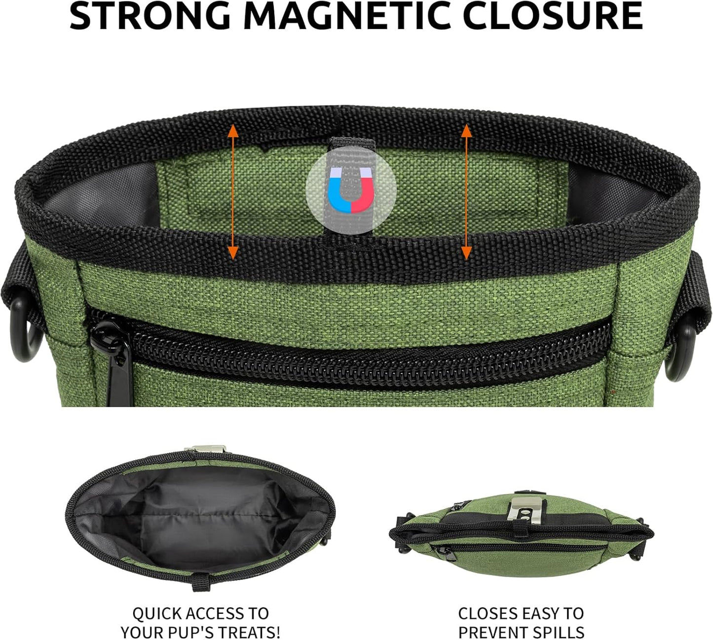 VANNMESTER Dog Training Treat Pouch,Hands-Free Dog Treat Bag,Puppy Treat Pouch,Dog Training Bag with Adjustable Belt, Metal Clip-Green