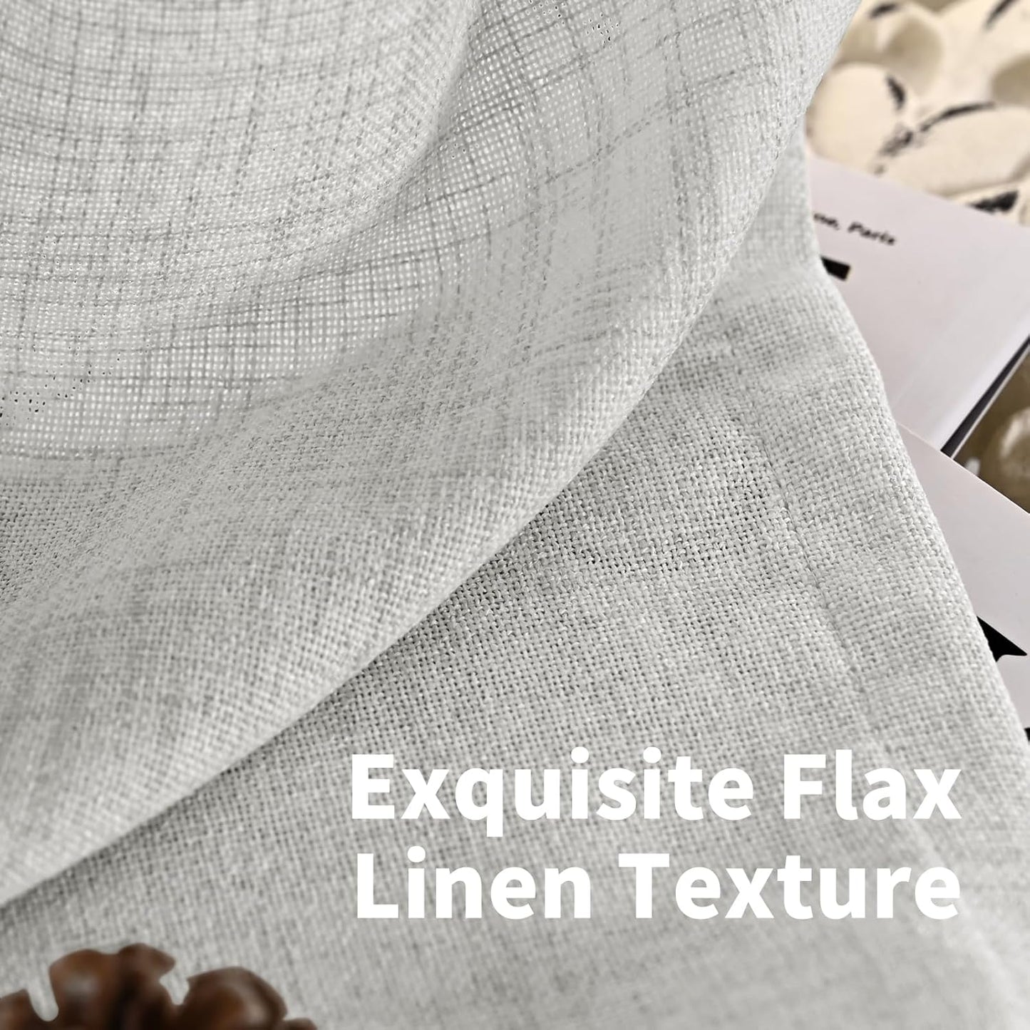 YoungsTex Natural Linen Curtains 84 Inch Long for Living Room Bedroom Grommet Top Light Filtering Privacy Linen Textured Window Semi Sheer Drapes, 2 Panels, 52x84 Inch, Natural