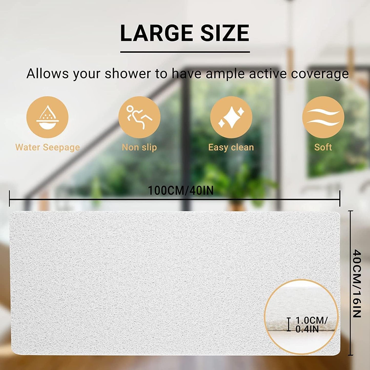 Square Shower Mat, Non Slip Bath Mat, Loofah Shower Stall Mats for Walk-in Shower, 32 x 32 Inches Shower Floor Mat with Drain, Bath Mats for Showers Bathroom, Tub, Seniors