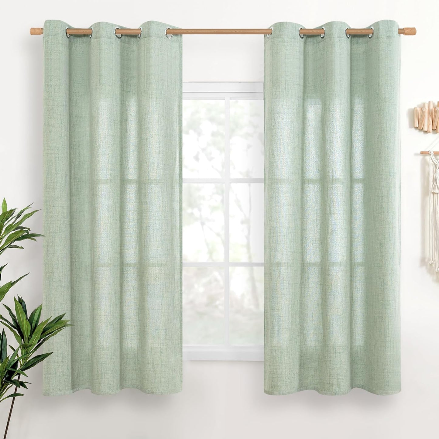YoungsTex Natural Linen Curtains 84 Inch Long for Living Room Bedroom Grommet Top Light Filtering Privacy Linen Textured Window Semi Sheer Drapes, 2 Panels, 52x84 Inch, Natural
