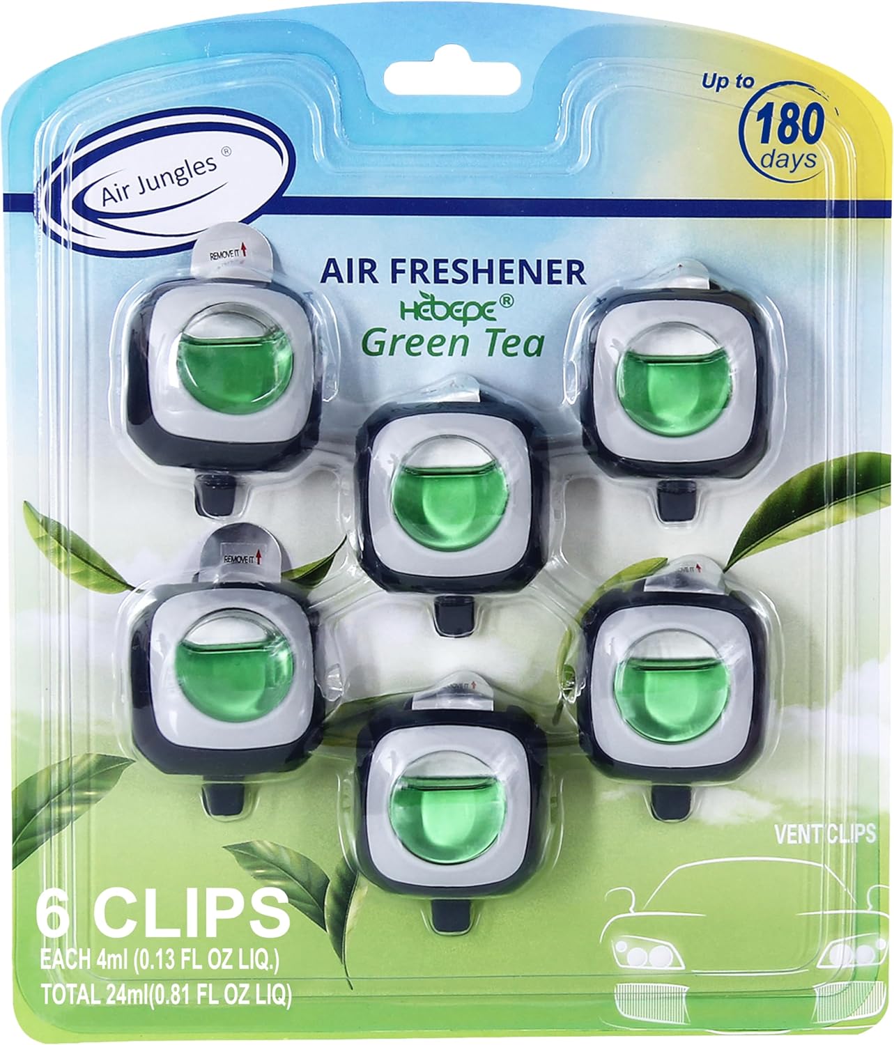 Air Jungles New Car Scent Car Air Freshener Clip, 6 Car Freshener Vent Clips, 4ml Each, Long Lasting Air Freshener for Car, Up to 180 Days Car Refresher Odor Eliminator