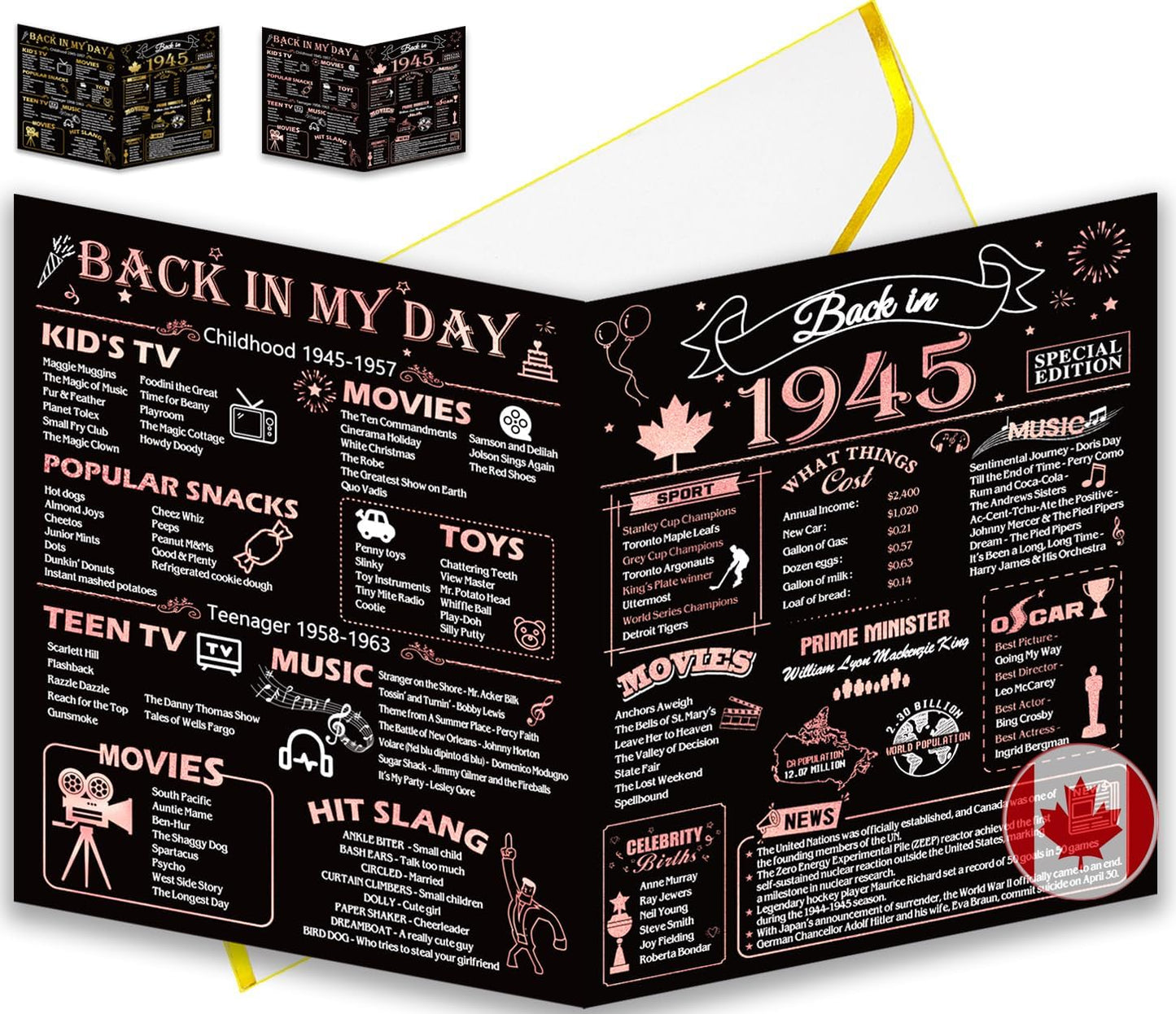 50th Birthday Card, Jumbo CANADA 25x20cm Back in 1975, Gilding Happy 50th Birthday Decoration for Woman, Men, Funny 50 Birthday Gifts for Wife, Husband, Him, Her, Mom