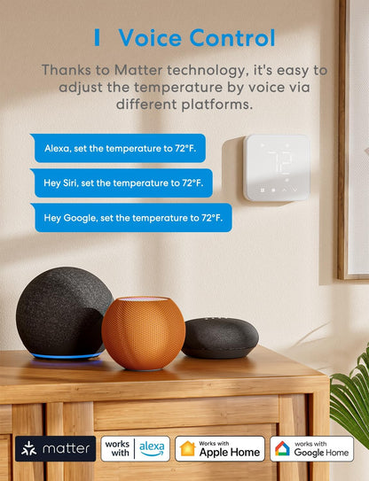 meross Smart Thermostat for Home, WiFi Thermostat Works with Matter, Alexa, Apple Home, Google Assistant, App Voice Control, 7x24h Scheduling, Energy Saving, C-Wire Required