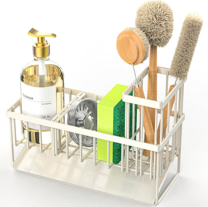 Cisily Kitchen Sink Caddy Organzier with High Brush Holder, Sponge Holder for Sink, 304 Rustproof Stainless, Kitchen Countertop Soap Dispenser Organizer, Kitchen Decor and Accessories (Black)