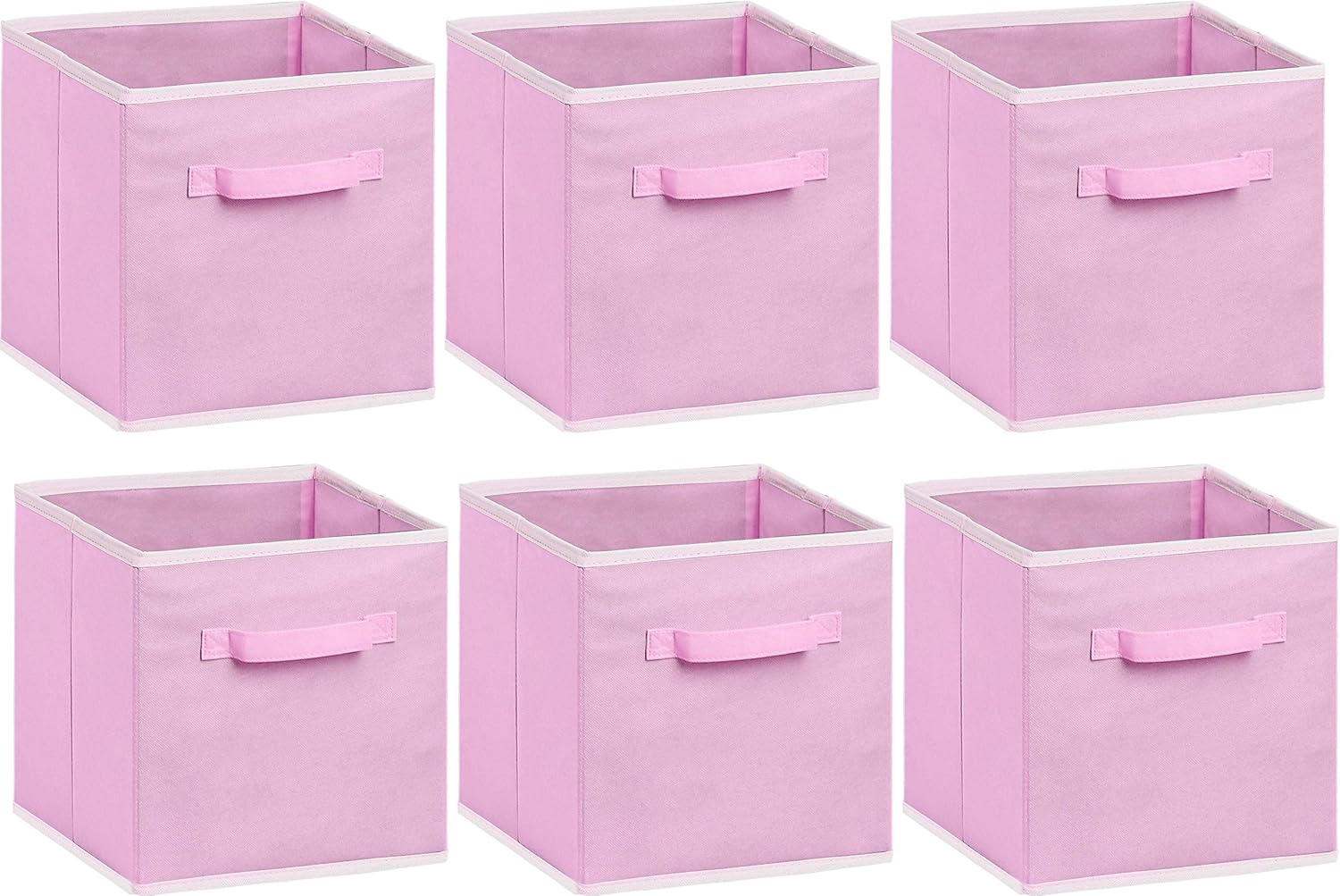 Foldable Fabric Cube Storage Bin Organizer Set, Collapsible Storage Boxes with Handles for Shelves, Closets and Home Organization (6 Pack, Pink) - PuriLite