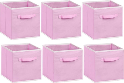 Foldable Fabric Cube Storage Bin Organizer Set, Collapsible Storage Boxes with Handles for Shelves, Closets and Home Organization (6 Pack, Pink) - PuriLite