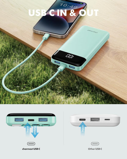 Charmast Portable Charger with Built in Cables, Power Bank with Cords Wires, Slim 10000mAh Travel Battery Pack 6 Outputs 3 Inputs 3A Fast Charging for Samsung Google Pixel LG Moto iPhone iPad
