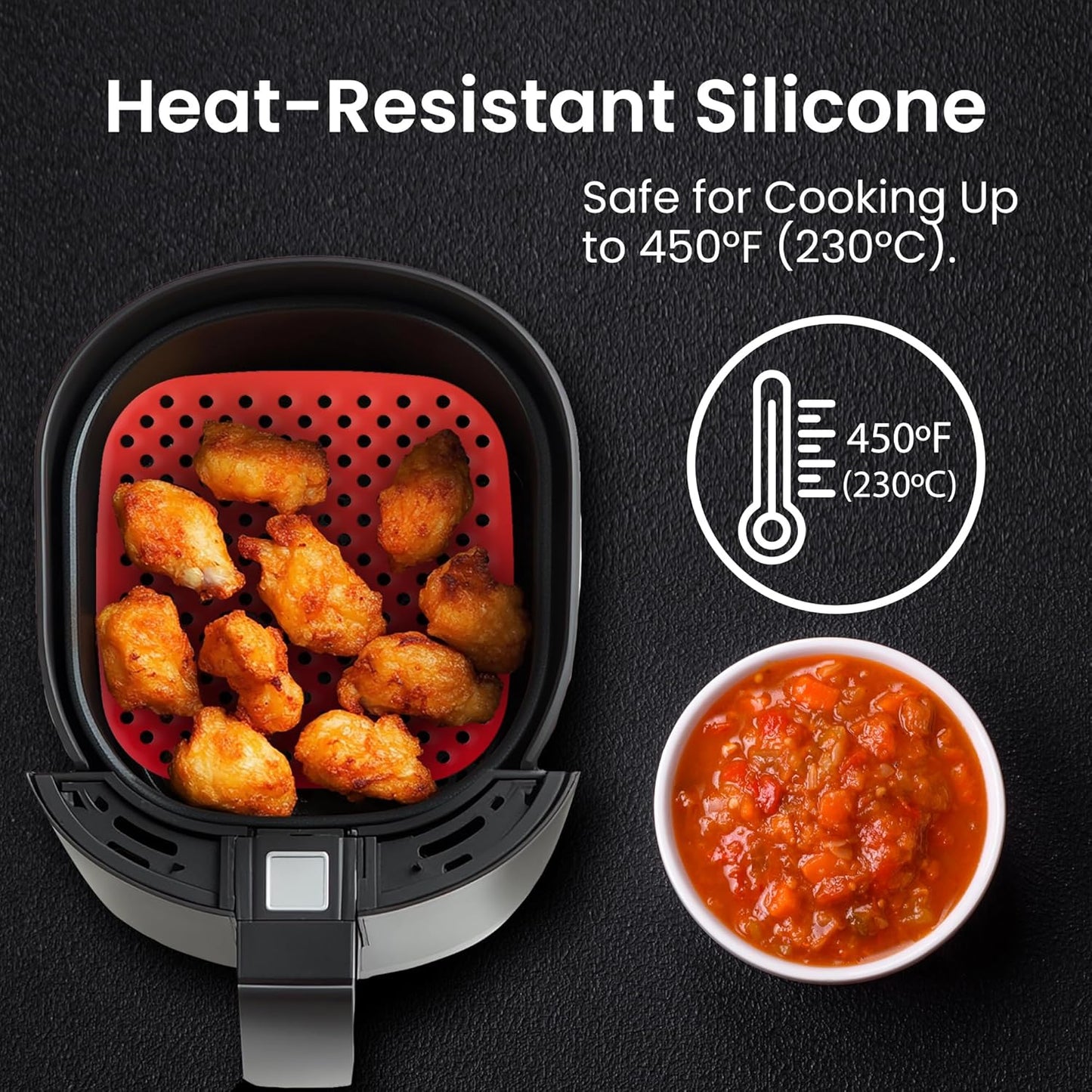 Collapsible Silicone Air Fryer Basket Liners Pot - AirFryer Liners Reusable Bowls for 5 Quart or Bigger - Air Fryer Accessories 2 Pack - Round Silicone Liners (Red & Black)