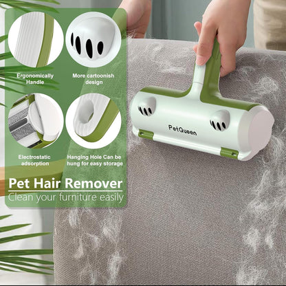 Pet Hair Remover Roller, Reusable Dog Cat Hair Removal Brush, Self Clean Lint Roller Pet Fur from Carpet, Furniture, Rugs, Bedding, Sofa-Green and White