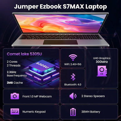 jumper 16 Inch Laptop, 4GB RAM 128GB Storage Expandable 1TB, 5305U Processor, Office 365 1-Year Subscription, 1200p IPS FHD Display, Windows 11 Computer with Stereo Speakers, WiFi-5, HDMI