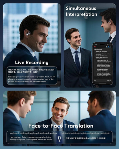Real-Time AI Translation Earbuds - 198 Languages 3-in-1 Translating Device, Écouteurs traducteurs Anglais-français, Clear Voice Translation Headphones with Charging Case for Travel & Learning Black