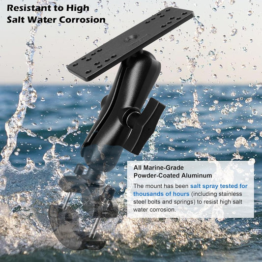 WINDFRD 1.5" Ball Aluminum Fish Finder Mount with Clamp Base for Rails 1.18'' to 2'' in Diameter, Medium Arm Marine Electronic/Depth Finder Mount for Boat, Compatible with Garmin, Lowrance and More