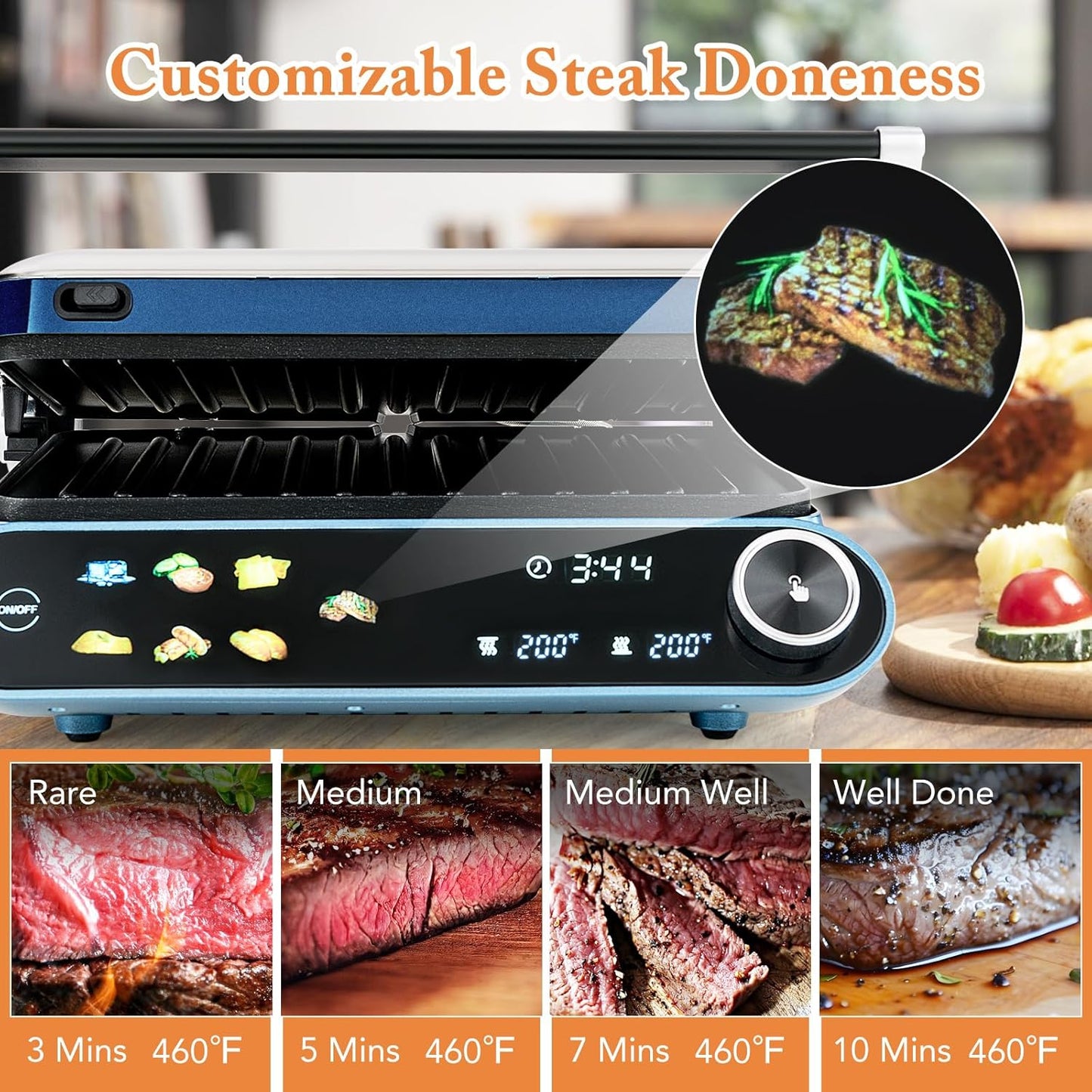 COSTWAY Panini Press, 1200W Sandwich Maker with LED Touch Panel, Non-Stick Coated Plates & Removable Drip Tray, 180 Degrees with 7 Grilling Modes for any Thickness for Quesadillas, Burgers & More
