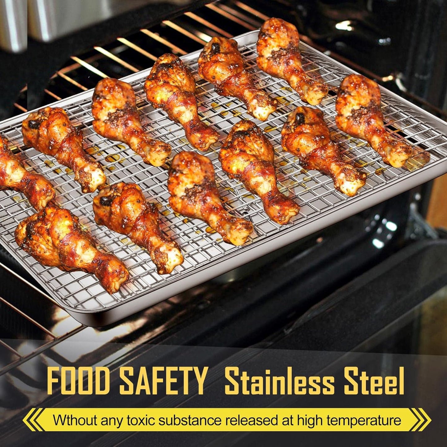17.5 Inch Baking Sheet Pan with Rack Set, Joyfair Stainless Steel Half Size Oven Cookie Sheet Tray with Cooling Rack, Non-Toxic & Heavy Duty, Mirror Finishes &Easy Cleaning - (1 Pan + 1 Rack)