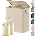 SimpleHouseware Double Laundry Hamper with Lid and Removable Laundry Bags, Beige