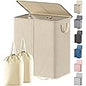 SimpleHouseware Double Laundry Hamper with Lid and Removable Laundry Bags, Beige