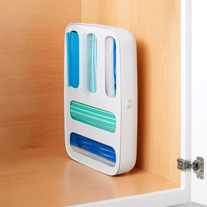 YouCopia StoraBag Drawer Food Bags Dispenser, 3-Slot, Plastic Sandwich Bag Organizer for Kitchen Storage