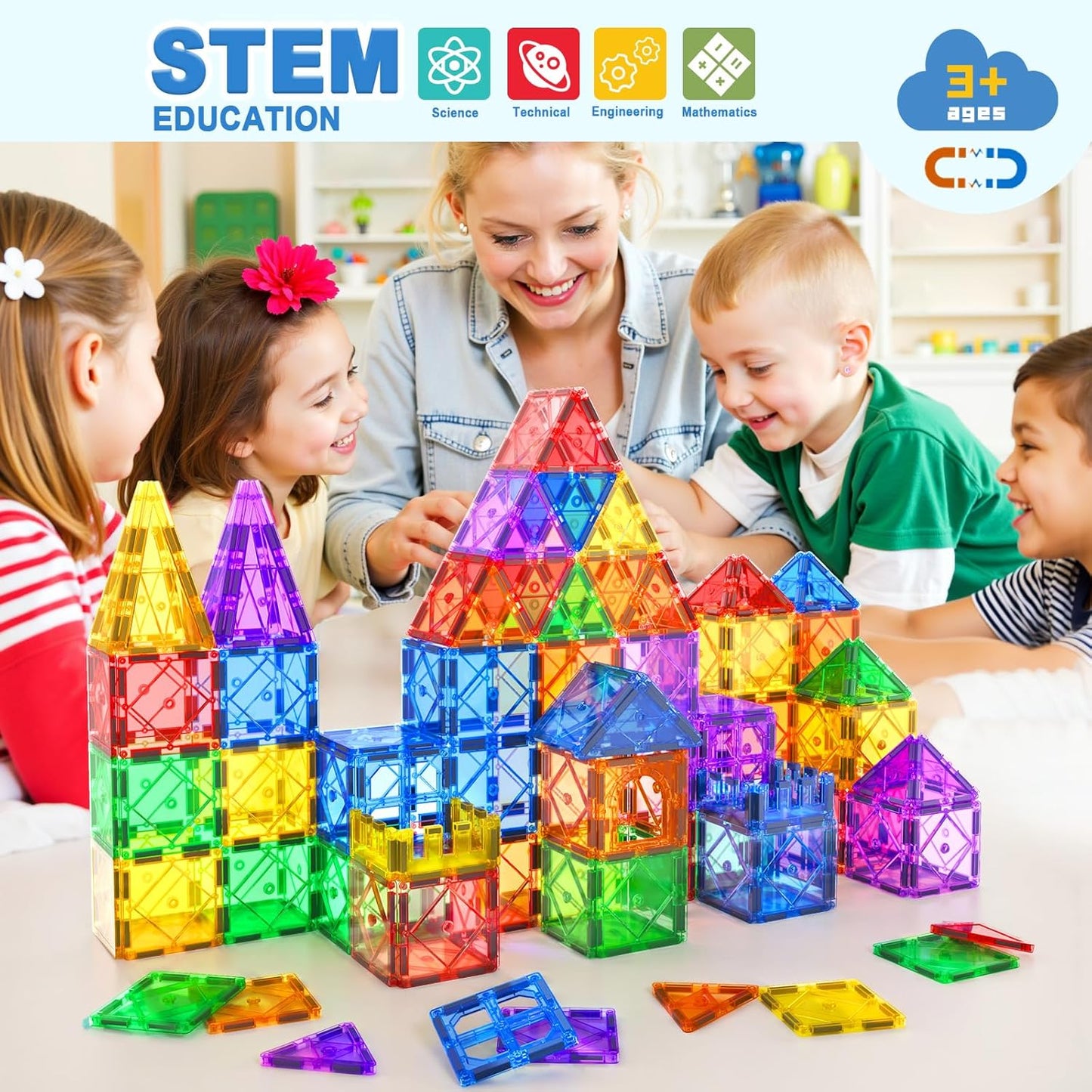 Magnetic Tiles Building Blocks 102pcs Advanced Set STEM Toys for 3+ Year Old Boys and Girls Montessori Toys Toddler Kids Activities Games Christmas New Year Gifts Classroom Must Haves School Supplies