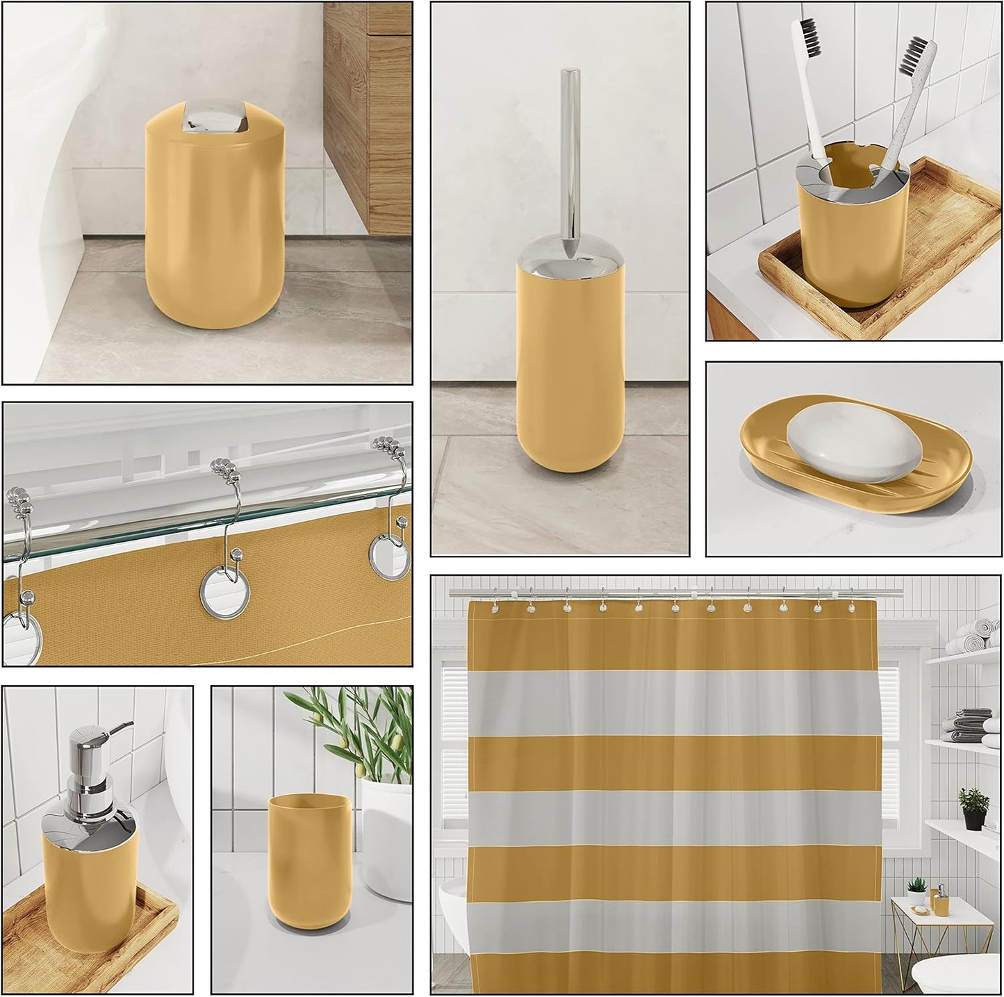 Clara Clark Bathroom Set - Gray Bathroom Accessories Set, Bathroom Sets with Shower Curtain and Rugs, 23PC Shower Curtain Set with Liner, Soap Dispenser, Soap Dish, Toilet Brush Holder, and Trash Can