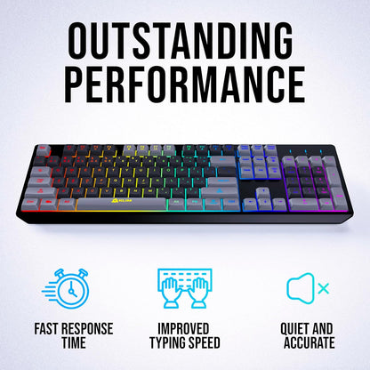 KLIM  Chroma Wireless Gaming Keyboard RGB New - Long-Lasting Rechargeable Battery - Quick and Quiet Typing - Water Resistant Backlit Wireless Keyboard for PC PS5 PS4 Mac - Black