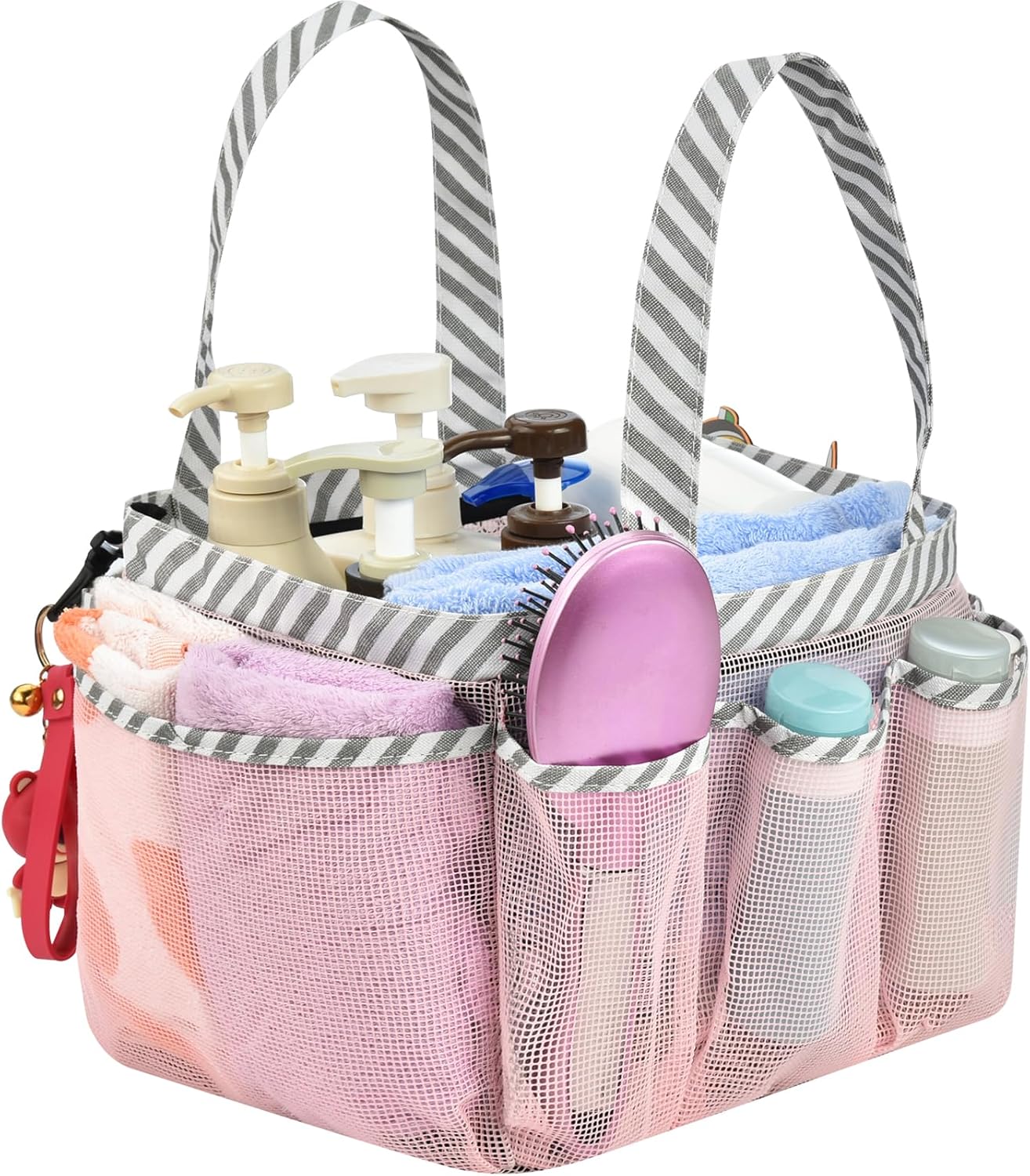 Mesh Shower Caddy Tote, Large College Dorm Bathroom Caddy Organizer with Key Hook and 2 Oxford Handles, Quick Hold, 8 Basket Pockets for Camp Gym