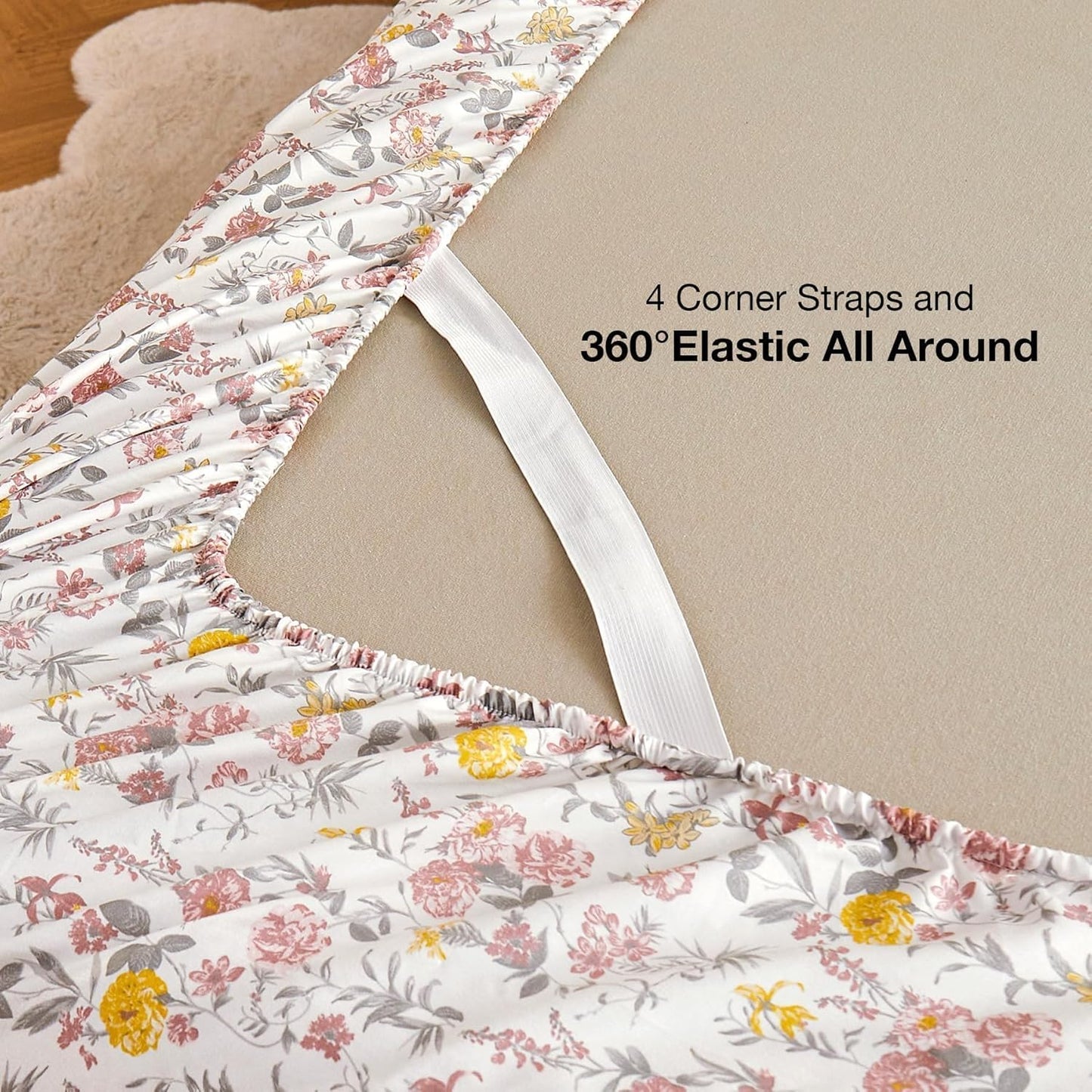 Viviland Floral Queen Sheet Set - 4 Piece Vintage Pink & Yellow Flower Patterned Bed Sheets - Soft, Breathable Microfiber Sheets with Deep Pocket, Non-Slip Fitted Sheets & Pillowcases