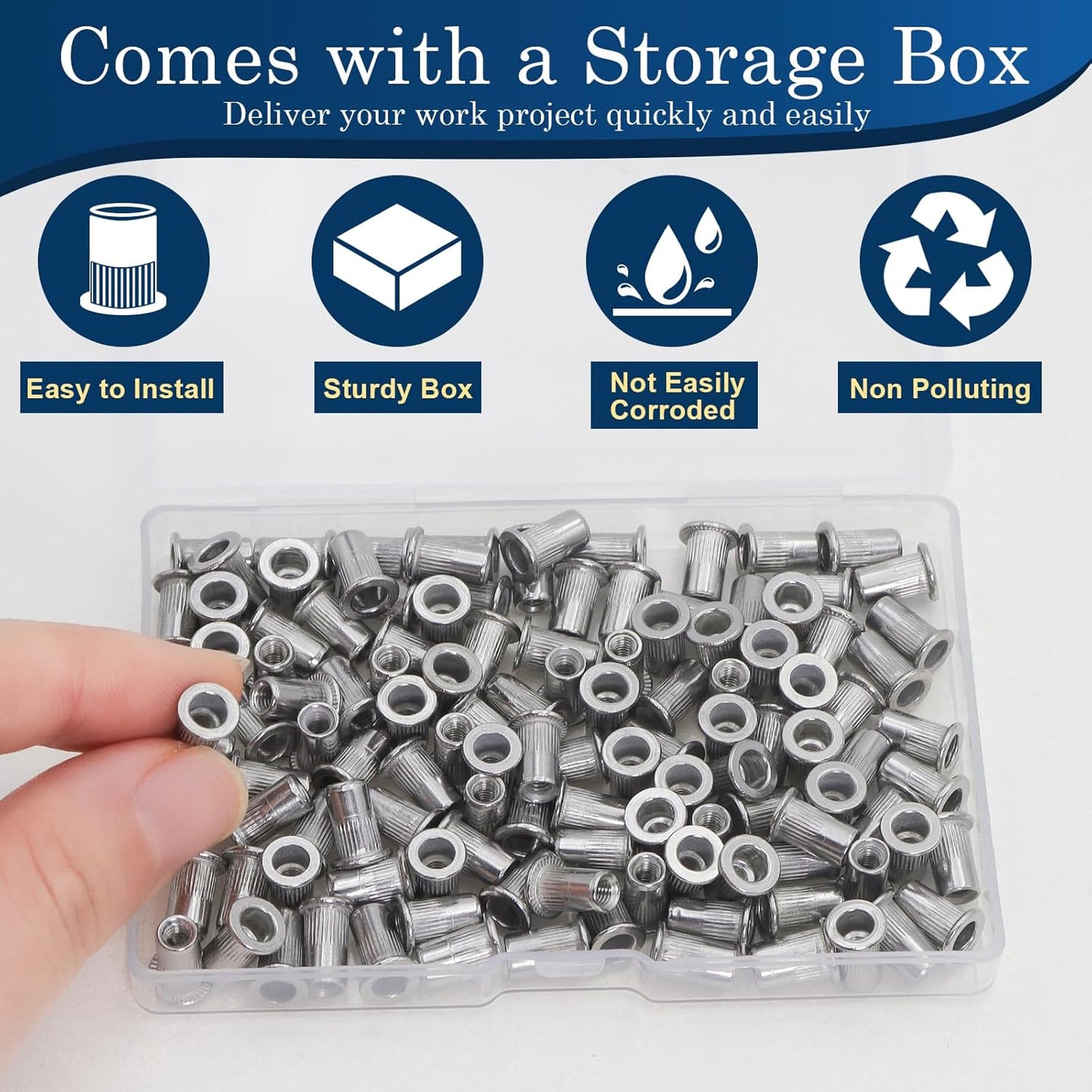 Vifmy Metric & SAE Rivet Nut Assortment Kit(420 Pcs),m3 m4 m5 m6 m8 m10 m12#6-32#8-32#10-24 1/4"-20 5/16"-18 3/8"-16 UNC Flat Head Rivnut Set,Zinc Plated Finish Carbon Steel Nutsert