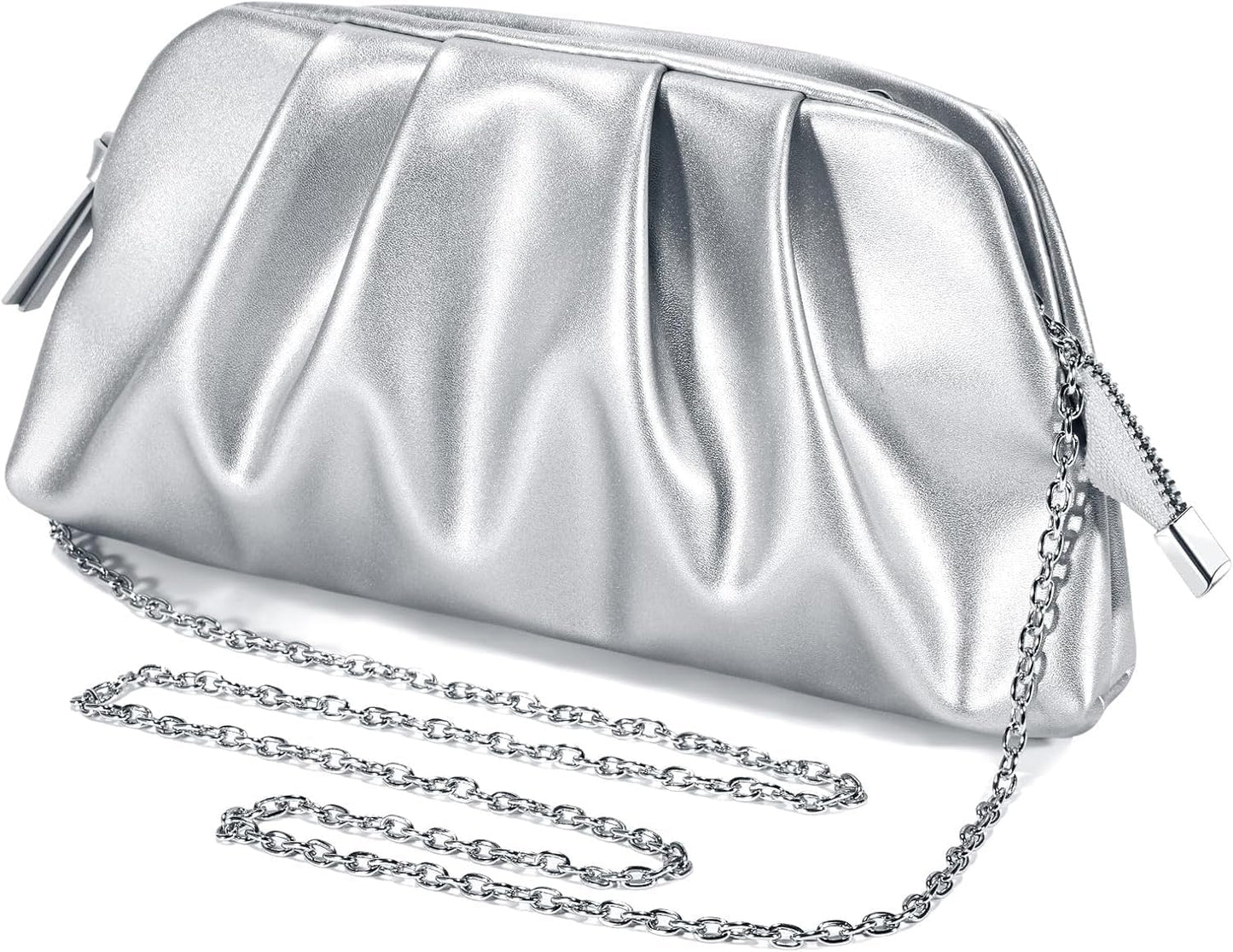 Purilite Select | Dressy Pleated Clutch Purse | Soft PU Vegan Leather Evening Bag | Elegant Formal Handbag for Wedding, Prom & Cocktail Party
