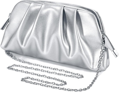 Purilite Select | Dressy Pleated Clutch Purse | Soft PU Vegan Leather Evening Bag | Elegant Formal Handbag for Wedding, Prom & Cocktail Party