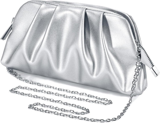Purilite Select | Dressy Pleated Clutch Purse | Soft PU Vegan Leather Evening Bag | Elegant Formal Handbag for Wedding, Prom & Cocktail Party