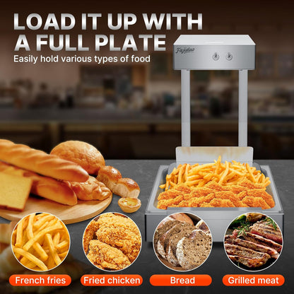 French Fry Food Warmer, 750W Electric Stainless Steel Warming Light Dump Station, 5.5QT Commercial Food Heating Lamp, Countertop Fries Food Warmer for Parties Kitchen Restaurant Buffe