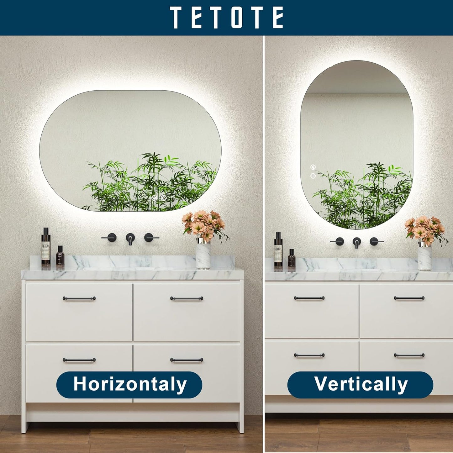 TETOTE 28 Inch Round LED Bathroom Vanity Mirror, Anti-Fog Dimmable Lights IP54 Waterproof Circle Makeup Wall Mounted Mirror