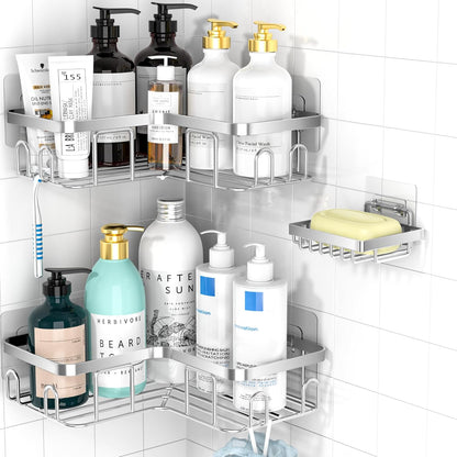 MOFOROCO 3-Pack Shower Caddy Corner Basket Shelf with Soap Holder, No Drilling Traceless Adhesive Shower Wall Shelves, Black Bathroom Shower Storage Organizer（ for 90-Degree Right-Angle Walls）