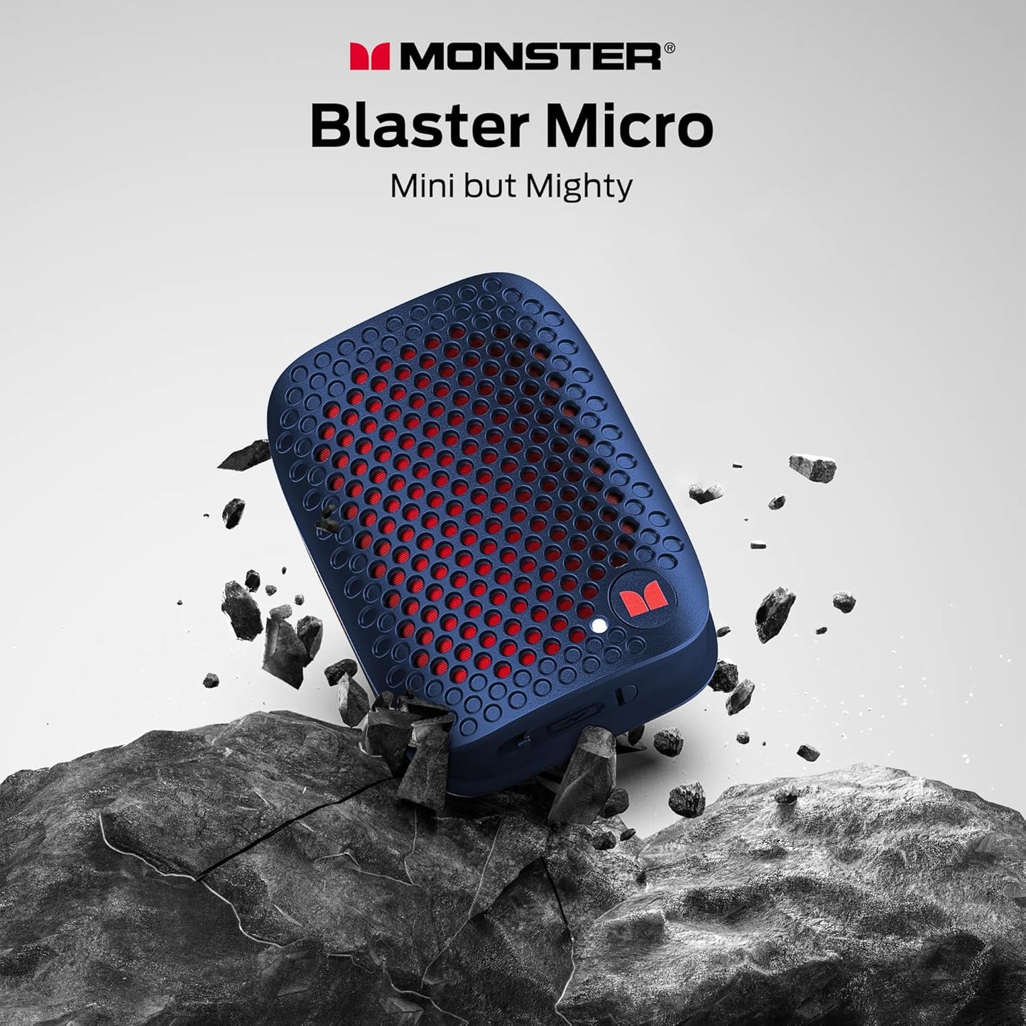 Monster Blaster Micro Clip on Bluetooth Speaker, Wireless Wearable Speaker for Hands-Free Calls and Music, Mini Small Portable Speaker for Workout, Cycling, Running, TWS, IPX7, 12H Playtime, Blue