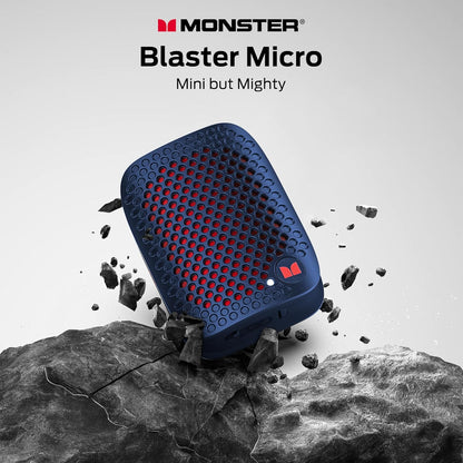 Monster Blaster Micro Clip on Bluetooth Speaker, Wireless Wearable Speaker for Hands-Free Calls and Music, Mini Small Portable Speaker for Workout, Cycling, Running, TWS, IPX7, 12H Playtime, Blue