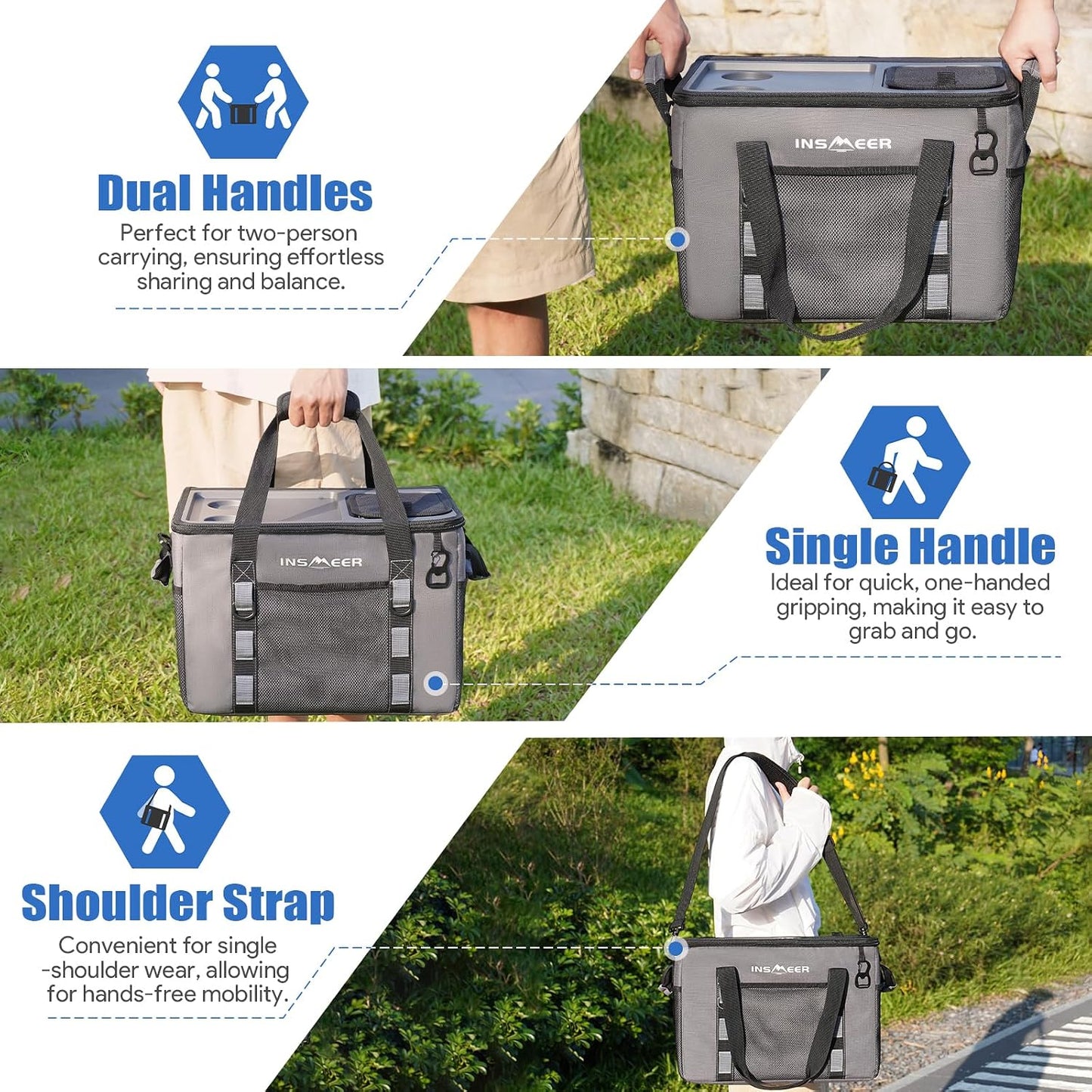 INSMEER Hard Top Soft Cooler with 2 Cup Holders, Large Foldable Cooler Bag - 40L/70 Cans, 100% Leakproof/Insulated/Portable Glaciere with Shoulder Strap for Travel, Beach, Camping, BBQ, Events