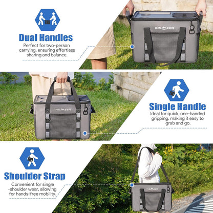 INSMEER Hard Top Soft Cooler with 2 Cup Holders, Large Foldable Cooler Bag - 40L/70 Cans, 100% Leakproof/Insulated/Portable Glaciere with Shoulder Strap for Travel, Beach, Camping, BBQ, Events