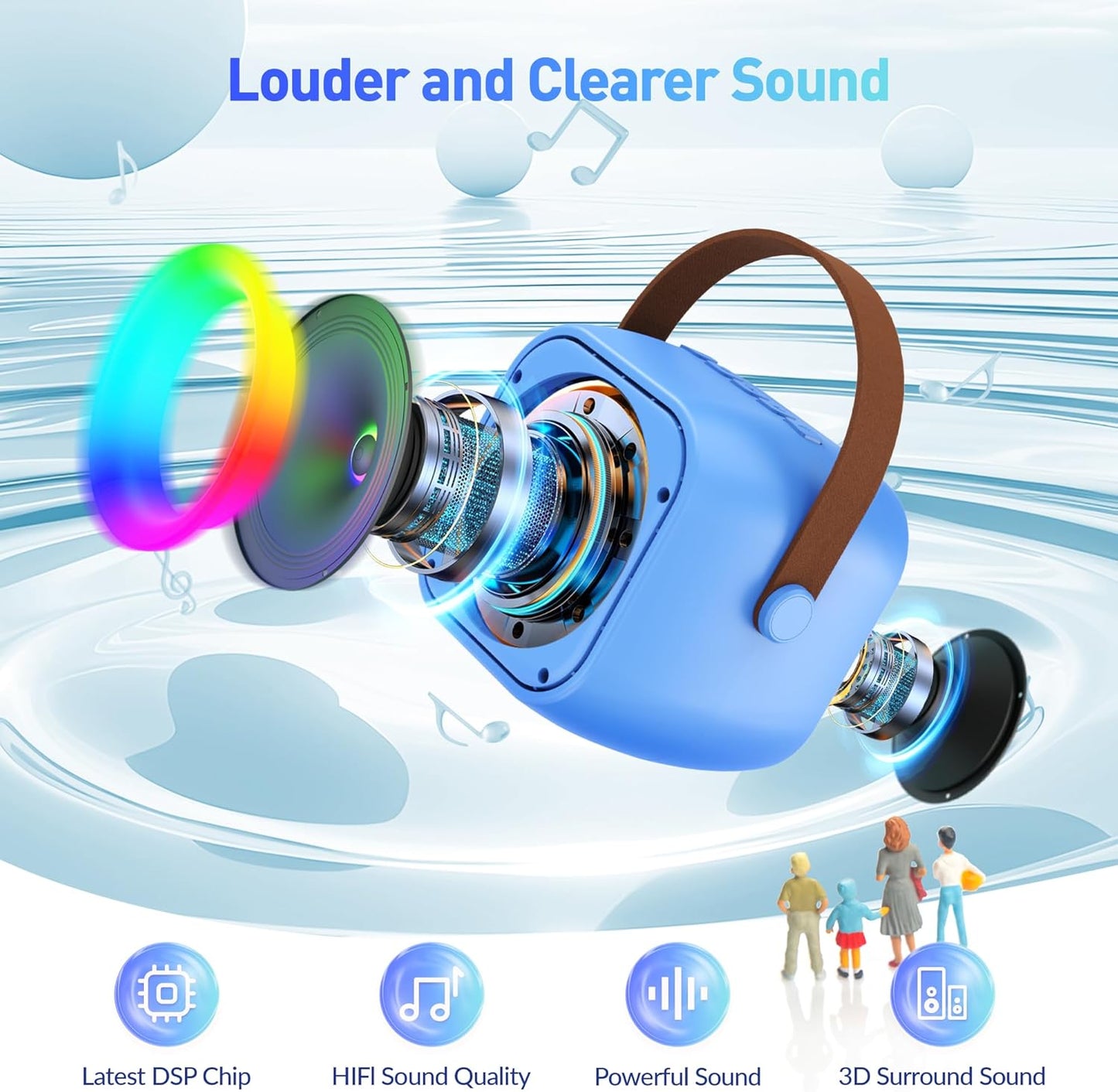 Mini Karaoke Machine, Portable Bluetooth Karaoke Speaker with 2 Wireless Microphones and Party Lights for Kids and Adults, Birthday Gifts for Girls Boys Family Home Party (Blue)