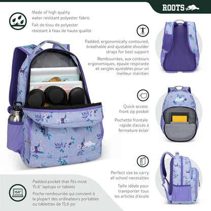 Roots Athletic 3-in-1 Matching Water Resistant Teen Backpack and Lunch Bag Set with Bonus Pencil Case - Made from 100% Recycled Fabrics - 34 litres, Blue Black Navy Camo, XL