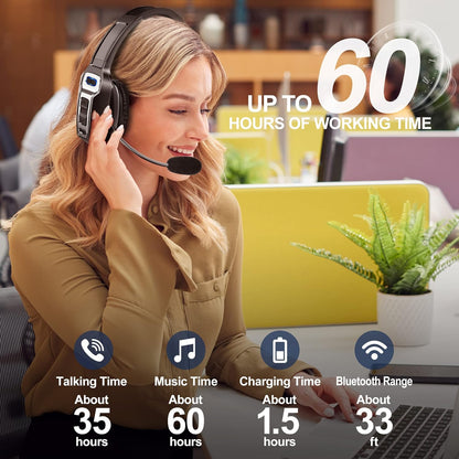 Sarevile Trucker Bluetooth Headset, V5.2 Wireless Headset with Upgraded Microphone AI Noise Canceling, On Ear Bluetooth Headphone with Mute for Driver Office Call Center