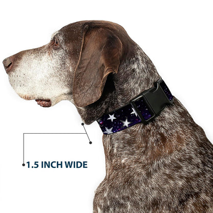 Buckle-Down PC-W21909-M Dog Collar Plastic Clip Buckle, 1"x11"-17", Star Black/White