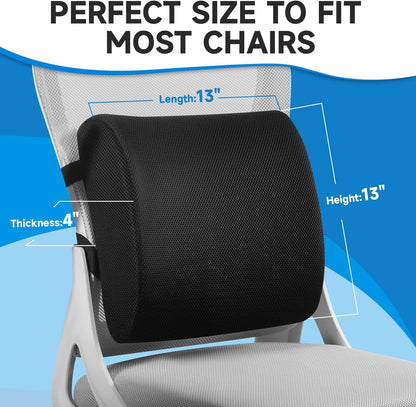 Lumbar Support Pillow for Office Chair Car Memory Foam Back Cushion Back Pain Relief Improve Posture Large Back Pillow for Computer, Gaming Chair, Recliner with Mesh Cover Double Adjustable Straps