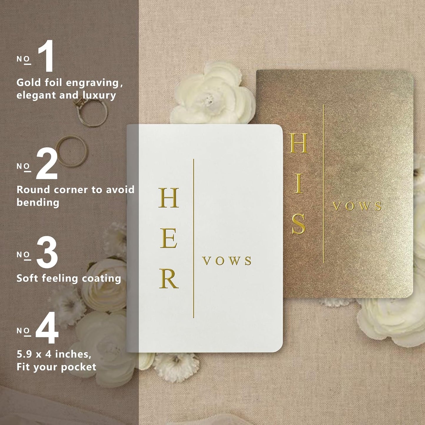 WeddingGiftsWedding Vow Books His and Hers Soft Touch Gold Foil Engraving Vow Books Wedding Essentials Wedding Accessories(TR-HH-Black)