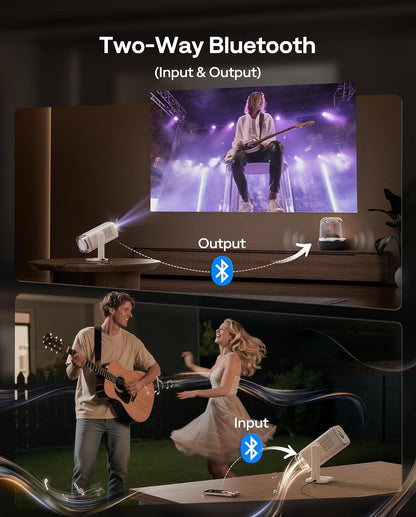 Aurzen Boom Air Google TV Mini Projector with USB-C Powered, Off-White | Portable Projector with Real-Time Focus, Dolby Audio, 4K Supported, Flexible Stand, WiFi and Bluetooth, for Outdoor & Home