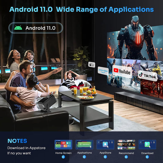 [Built-in Apps] Mini Projector 4k 1080P Support,180°Adjustable Stand Portable Projector with WIFI6 Bluetooth,Auto Keystone,Movie Projector Compatible with Smartphone/HDMI/USB - PuriLite
