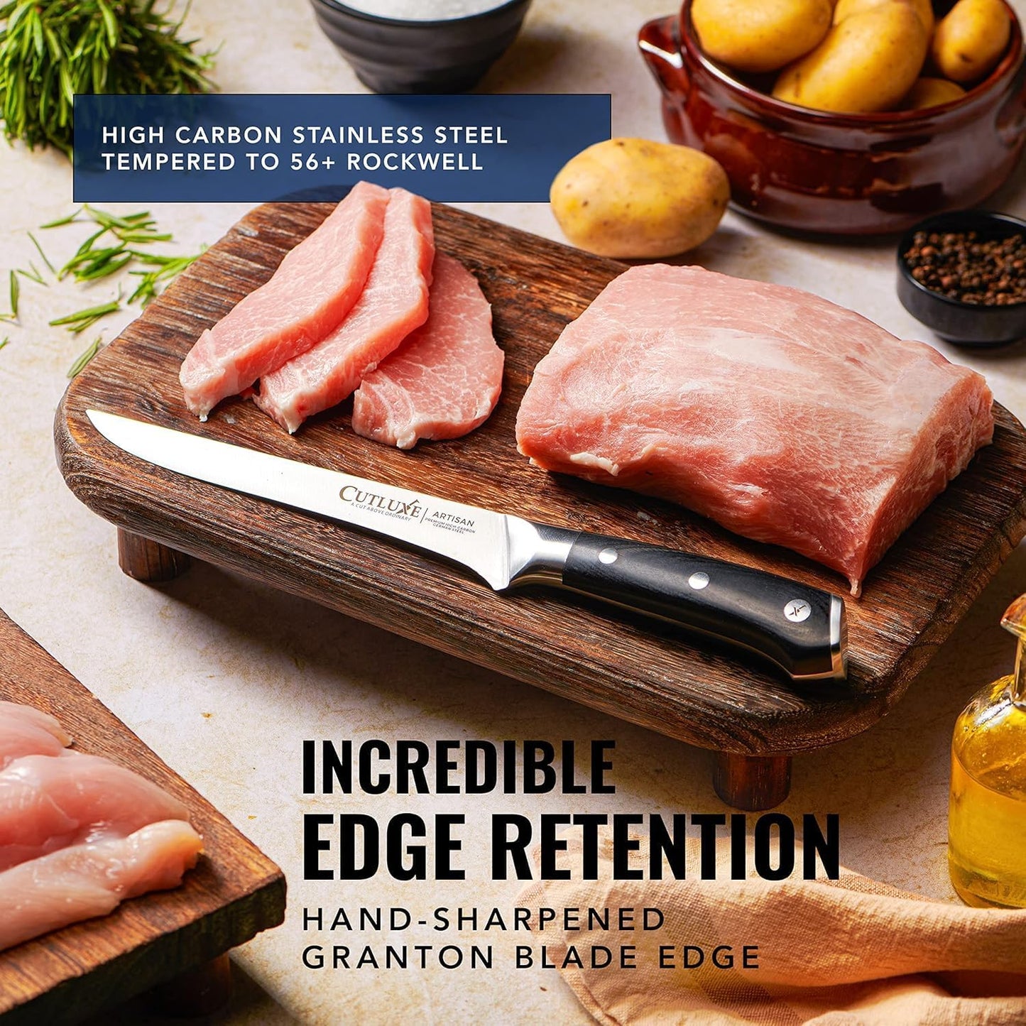 Cutluxe Curved Boning Knife – 6" Boning Knife for Meat Cutting, Fillet Knife – High Carbon German Steel, Full Tang & Ergonomic Handle Design – Artisan Series